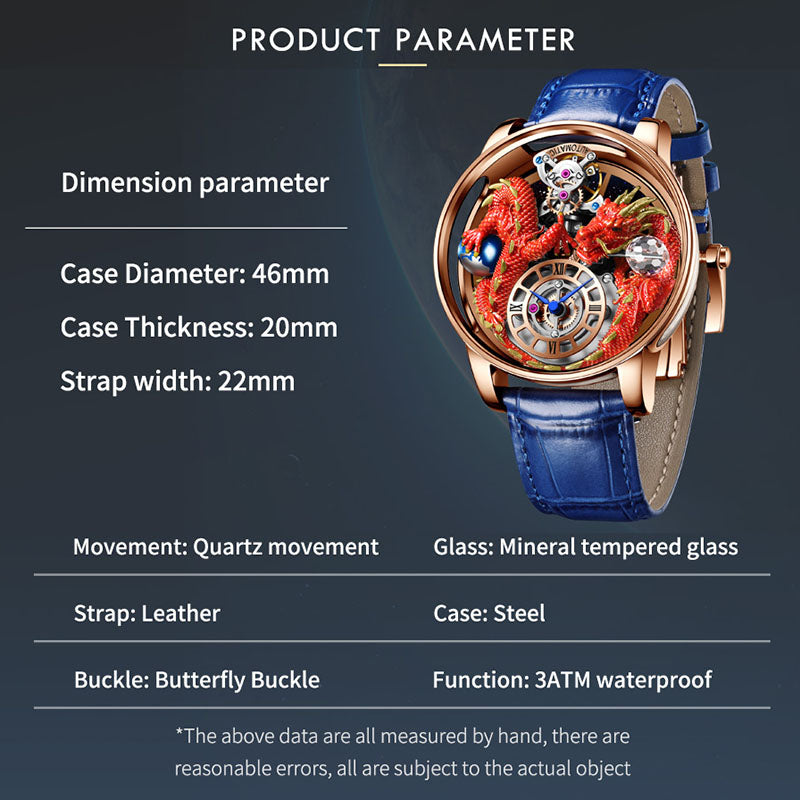 Dragon Celestial 3D Body Diamond Sports Quartz Mineral Tempered Glass Luminous Waterproof Watch For Men By Pindu