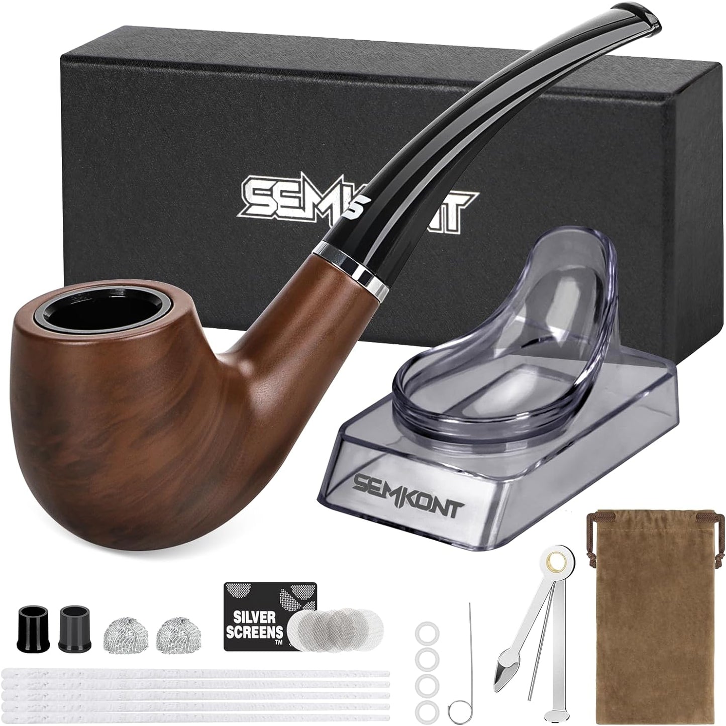 Natural Wood Pipe With Tools and Set with Pipe Holder and Storage Bag Various Accessories Gift Box