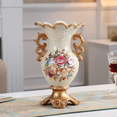 ALDO Arts & Crafts>Creative Arts >Pottery Resin Pearl Lustra Vase With Roses Single Handles / new / resin European Vintage Style Sculptural Vase with Flower Arrangements