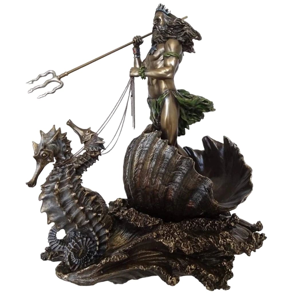 ALDO Artwork Sculptures & Statues 6" x 5" x 10.5" Inches Long / NEW / resin Ancient Greek God of The Sea Poseidon on the Seahorse Statue