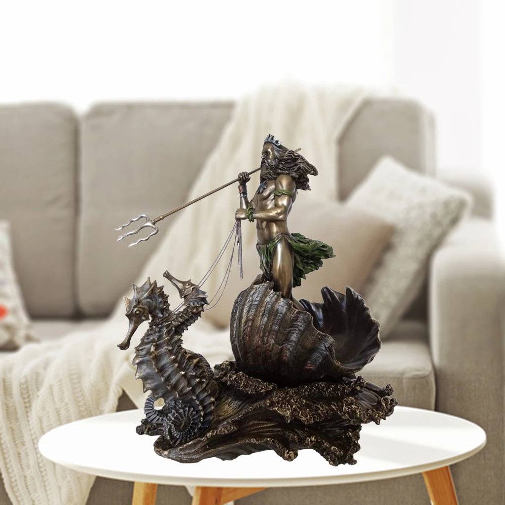 ALDO Artwork Sculptures & Statues 6" x 5" x 10.5" Inches Long / NEW / resin Ancient Greek God of The Sea Poseidon on the Seahorse Statue