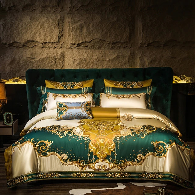 ALDO Bedding >Comforters & Sets New USA Queen 4 Pieces Set / 100% Cotton / Gold Finest Royal Palace Gold Style Luxury Duvet Set 100% Egyptian Cotton With Golden Embroidery