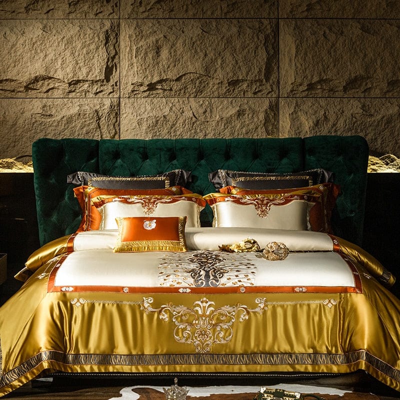 ALDO Bedding >Comforters & Sets New USA Queen 4 Pieces Set / 100% Cotton / Gold Sultan's Finest Royal Gold Style Luxury Duvet Set Egyptian Cotton With Golden Embroidery