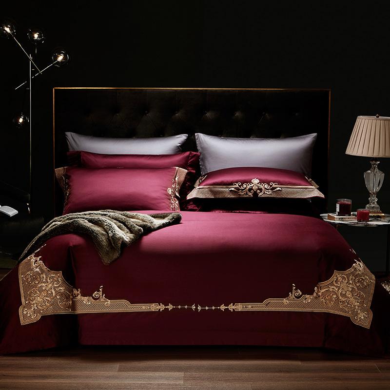 ALDO Bedding >Comforters & Sets New USA Queen 4 Pieces Set / 100% Cotton / Maroon Persian Royal Maroon Style Luxury Duvet Set 100% Egyptian Cotton With Golden Embroidery