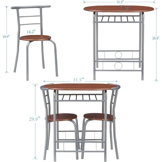 ALDO Chairs 3 Pieces Dining Set for 2 Small Kitchen Wood Table and Two Chairs