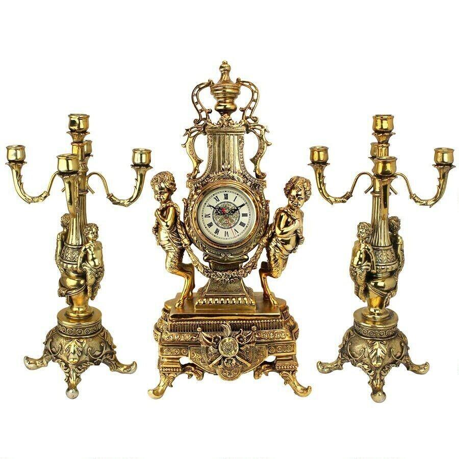 ALDO Clocks Desk & Shelf Clocks Golden Rococo Grand Mantel Clock And Candelabras Angels Cherubs Assembly