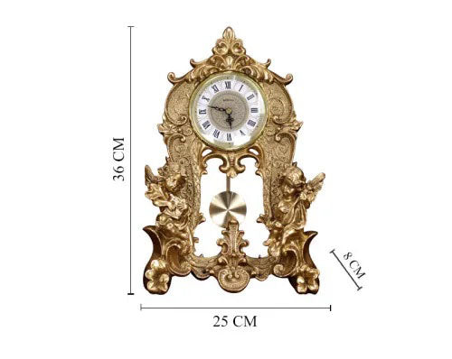 ALDO Clocks Grand Luxurious Vintage Pendulum Quartz Clock with Angels and Two Candle Holders Set
