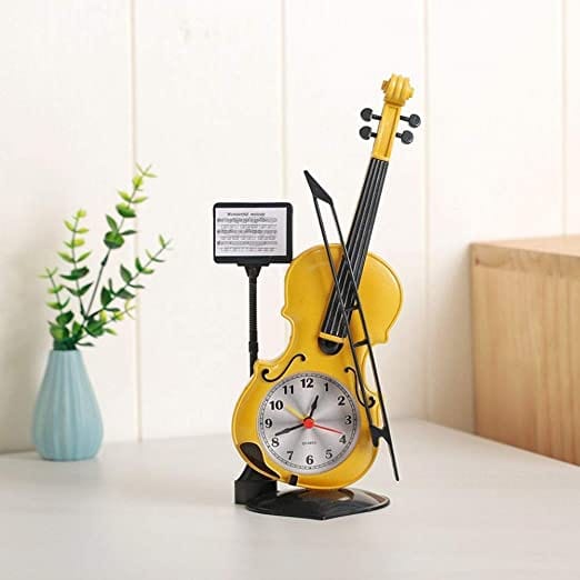 ALDO Clocks Unique Violin with Note Holder Quartz Desktop Alarm Clock