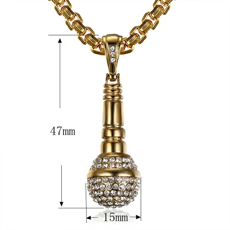 ALDO Clothing Accessories > Sunglasses 24 Karat Gold-Plated Microphone Handcrafted Pendant Necklace with Rainstones For Good Luck Man and Woman