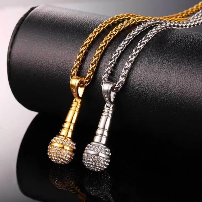 ALDO Clothing Accessories > Sunglasses 24 Karat Gold-Plated Microphone Handcrafted Pendant Necklace with Rainstones For Good Luck Man and Woman