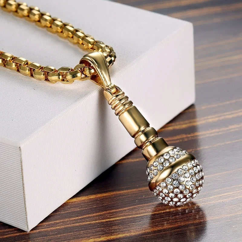 ALDO Clothing Accessories > Sunglasses 24 Karat Gold-Plated Microphone Handcrafted Pendant Necklace with Rainstones For Good Luck Man and Woman