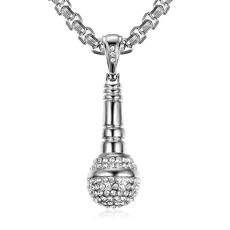 ALDO Clothing Accessories > Sunglasses 24 Karat Gold-Plated Microphone Handcrafted Pendant Necklace with Rainstones For Good Luck Man and Woman