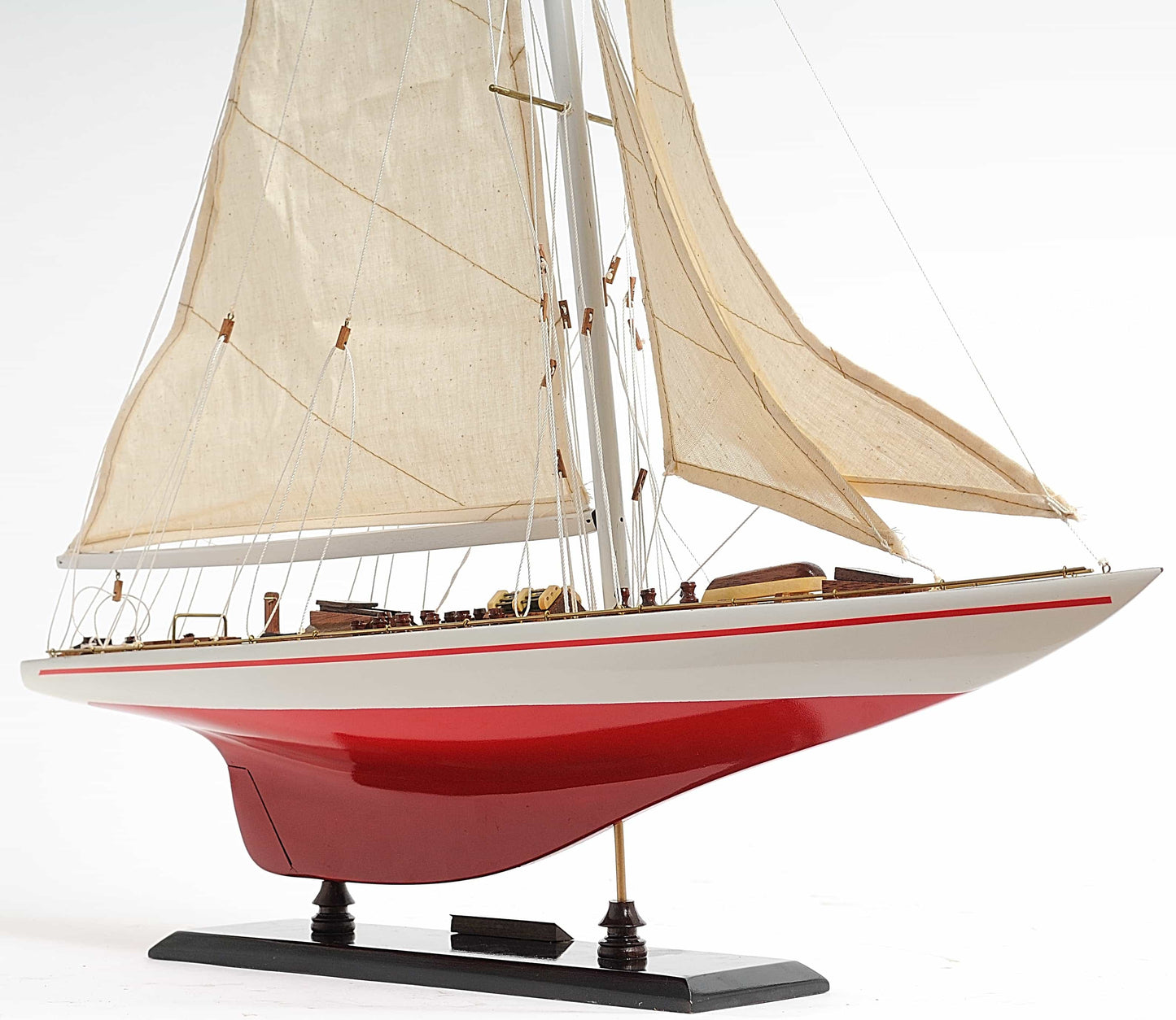 ALDO Creative Arts >Collectibles> Scale Model America's Cup Racing Yacht Endeavour L 60 Red and White Sailboat Wood Model by Authentic Models