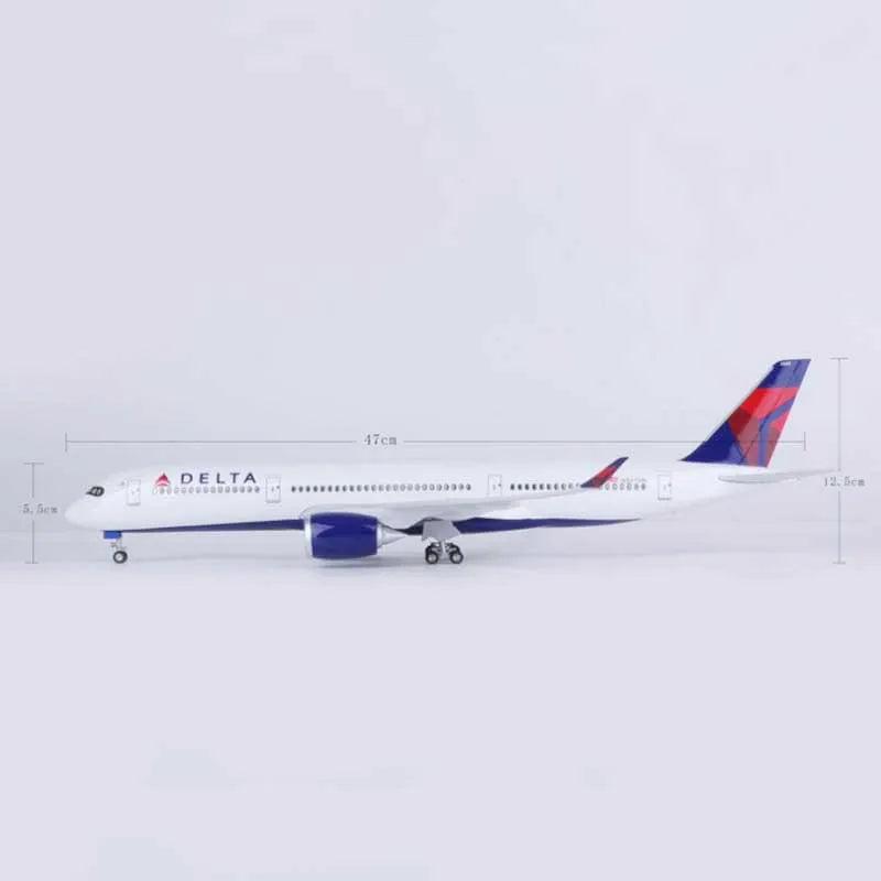 ALDO Creative Arts Collectibles Scale Model Delta Airlines Airbus 350 A350 Model Aircraft With Landing Gears and LED Lights