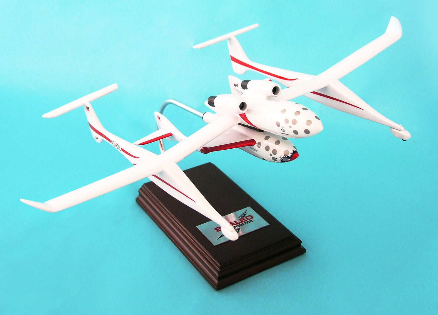 ALDO Creative Arts Collectibles Scale Model Length is 11" and wingspan is 20". Scale: 1/40 / NEW / wood NASA Space Ship One with Mothership Deck Top Model Aircraft Assembled