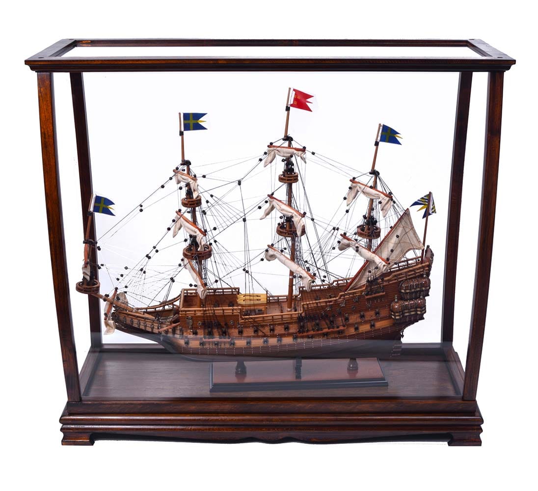 ALDO Creative Arts Collectibles Scale Model Outside: L: 34 W: 13 H: 31.5 Inches / Inside: L: 32.5 x W: 12 x H: 29 inches. / NEW / Wood with plexiglass panels Display Case Cabinet Table Top For Midsize Tall Ship Yacht Boat Models With Plexiglass Panels