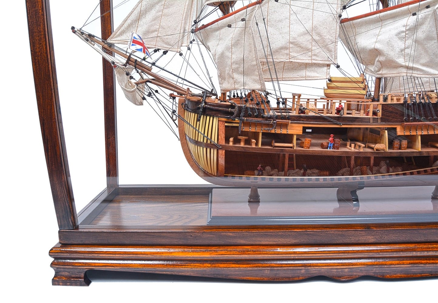 ALDO Creative Arts Collectibles Scale Model Outside: L: 34 W: 13 H: 31.5 Inches / Inside: L: 32.5 x W: 12 x H: 29 inches. / NEW / Wood with plexiglass panels Wood Display Case Table Top Cabinet Classic Brown For Tall Ship Yacht Boat Models With Plexiglass Panels