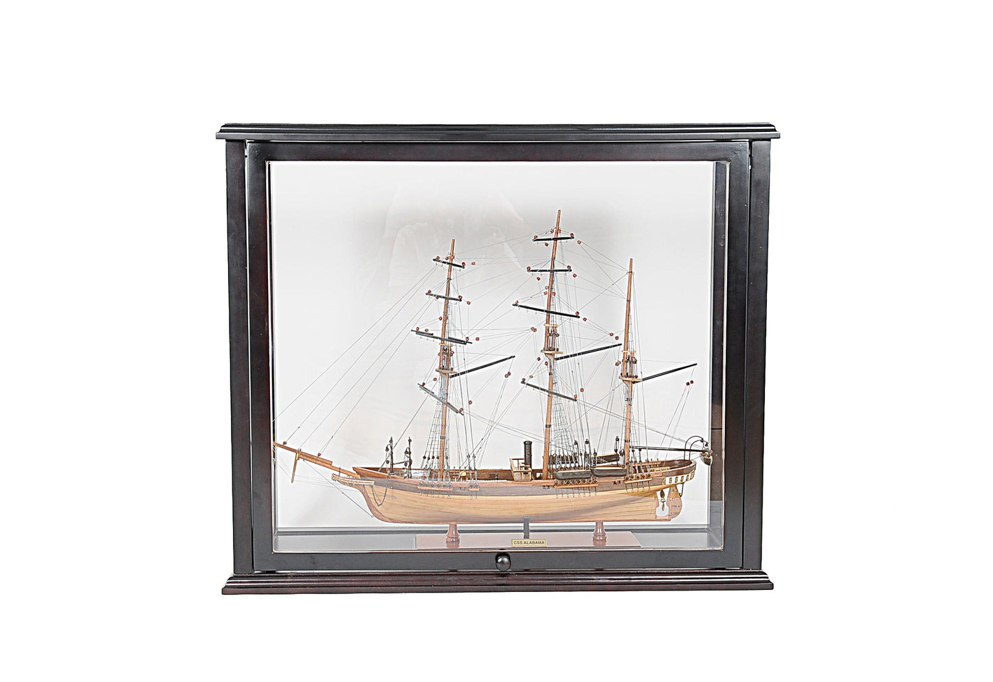 ALDO Creative Arts Collectibles Scale Model Outside: L: 35.4 W: 13.5 H: 29.5 Inches Inside: L: 32.5 x W: 12 x H: 29 inches. / NEW / Mahogany Wood with Plexiglass Panels Display Case Front Open Table Top Wood with Plexiglass Panels Cabinet for Midsize Tall Ship and BoatsModels