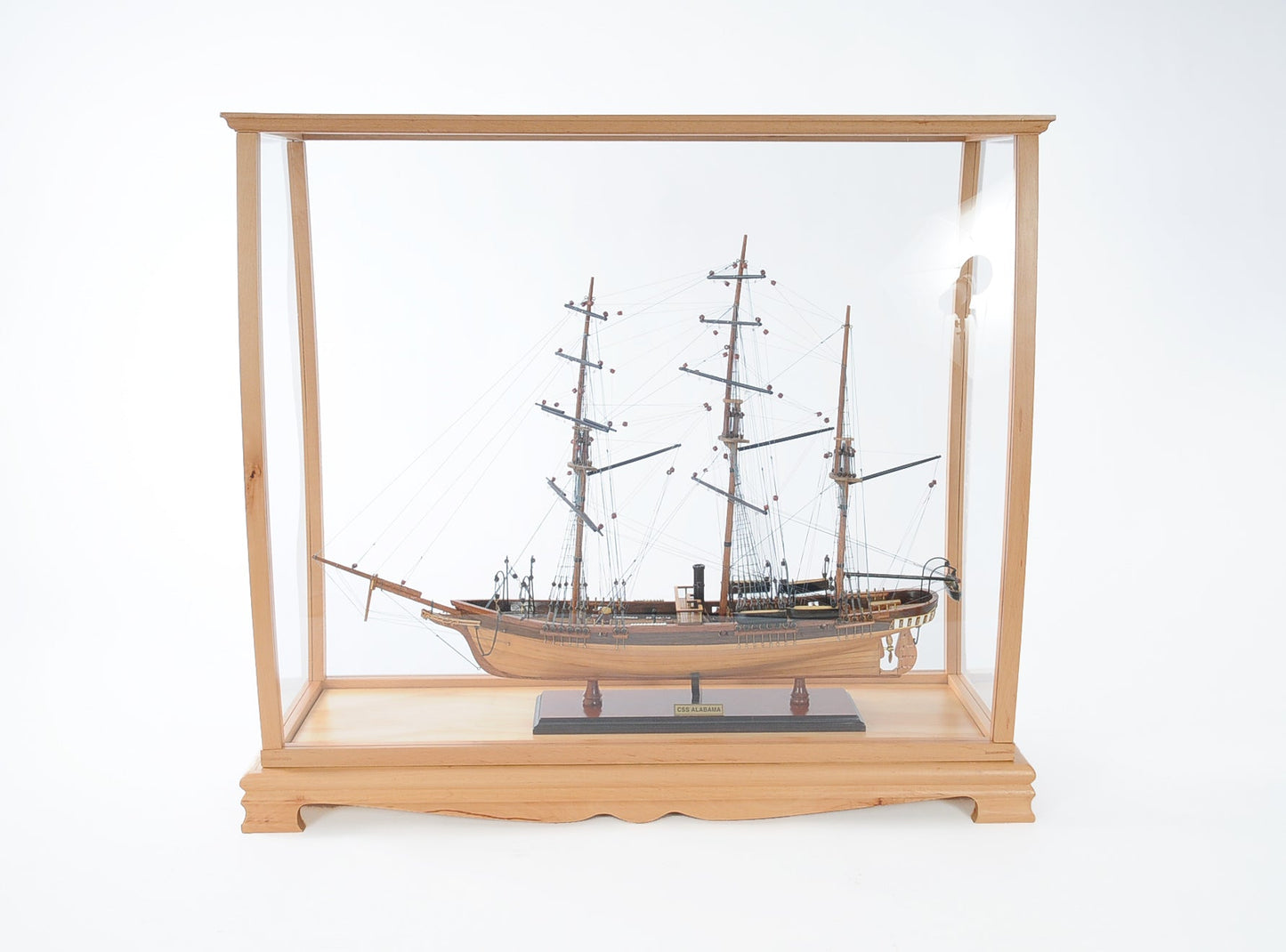 ALDO Creative Arts Collectibles Scale Model Outside : L: 36 W: 13 H: 31.5 Inches / Inside : L: 32.5 x W: 12 x H: 29 inches. / NEW / Mahogany Wood and with Plexiglass Panels Display Case Wood with Plexiglass Panels Cabinet for Midsize Tall Ship Models Clear Finish