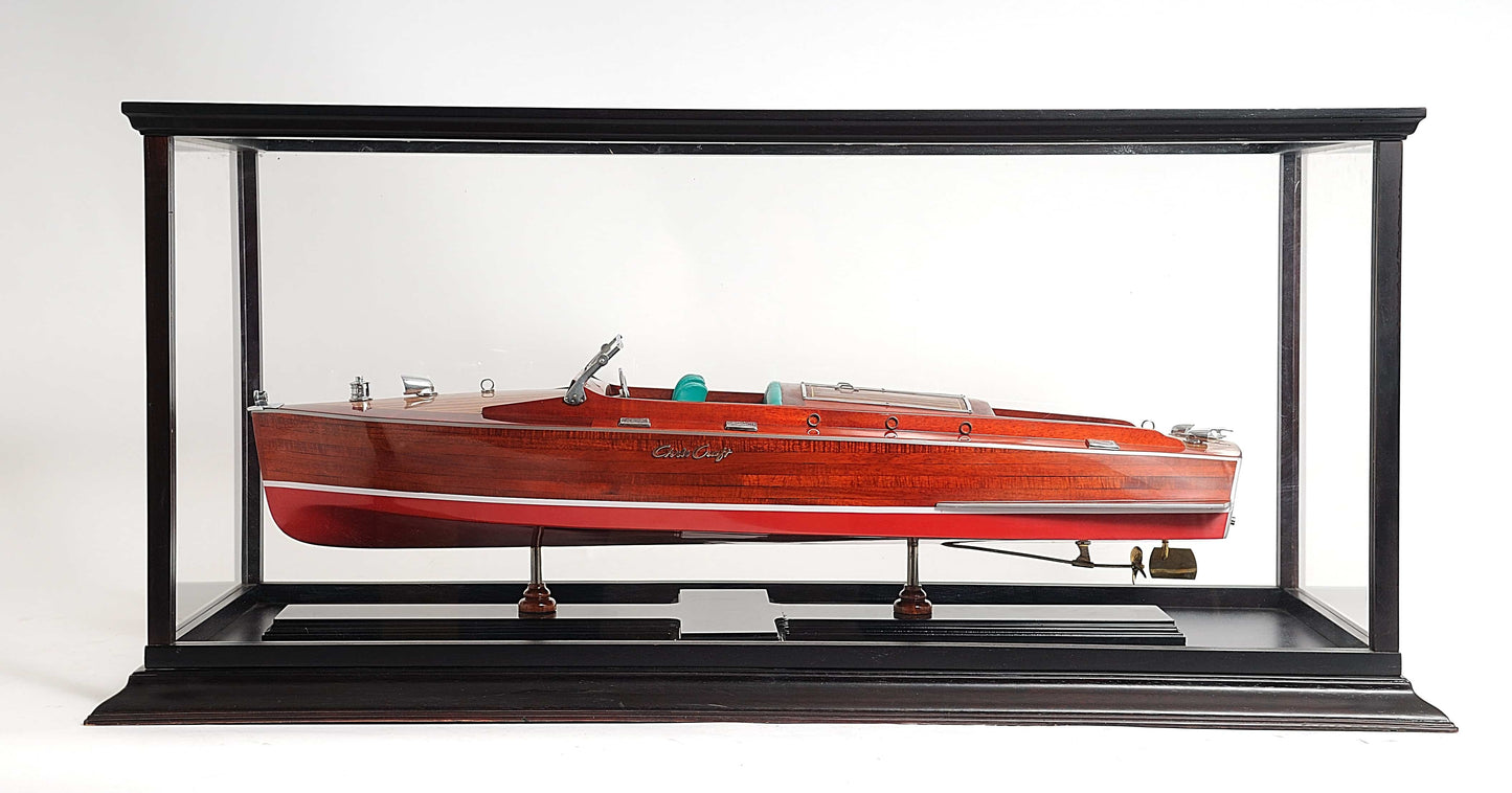 ALDO Creative Arts Collectibles Scale Model Outside : L: 37.5 W: 14 H: 15 Inches / Inside : 36L x 12W x 13.5H inches. / NEW / Mahogany Wood and with Plexiglass Panels Display Case Large Wood with Plexiglass Panels Table Top Cabinet for Speed Boat Models
