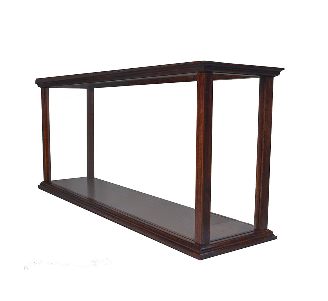 ALDO Creative Arts Collectibles Scale Model Outside: L: 38.5 W: 9.5 H: 16 Inches Inside: 35.5 L x 7 1/8 W x 13.5 H inches / NEW / Wood with plexiglass panels Display Case Wood Table Top Cabinet Classic Brown For Midsize Cruise Liners and Boat Models With Plexiglass Panels