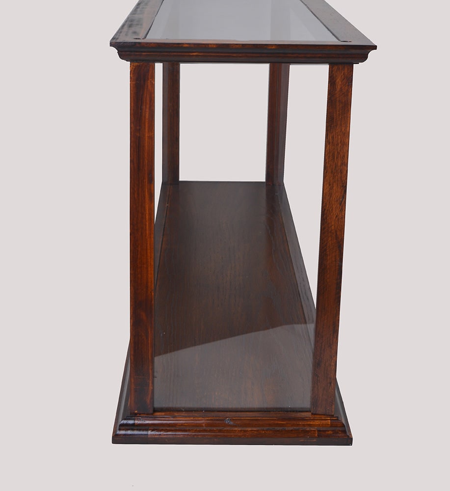 ALDO Creative Arts Collectibles Scale Model Outside: L: 38.5 W: 9.5 H: 16 Inches Inside: 35.5 L x 7 1/8 W x 13.5 H inches / NEW / Wood with plexiglass panels Display Case Wood Table Top Cabinet Classic Brown For Midsize Cruise Liners and Boat Models With Plexiglass Panels