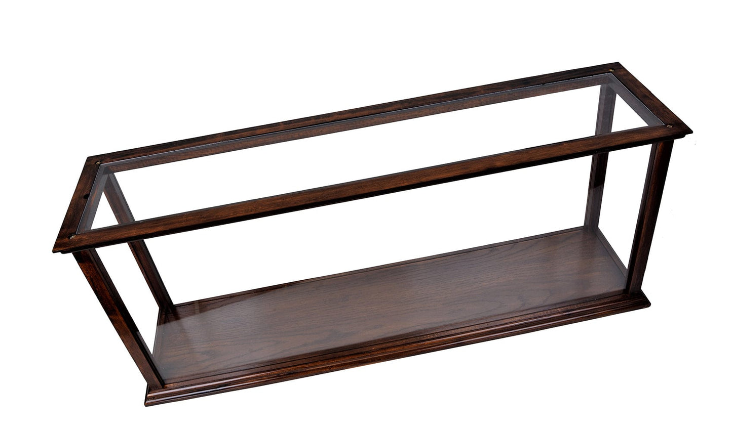 ALDO Creative Arts Collectibles Scale Model Outside: L: 38.5 W: 9.5 H: 16 Inches Inside: 35.5 L x 7 1/8 W x 13.5 H inches / NEW / Wood with plexiglass panels Display Case Wood Table Top Cabinet Classic Brown For Midsize Cruise Liners and Boat Models With Plexiglass Panels