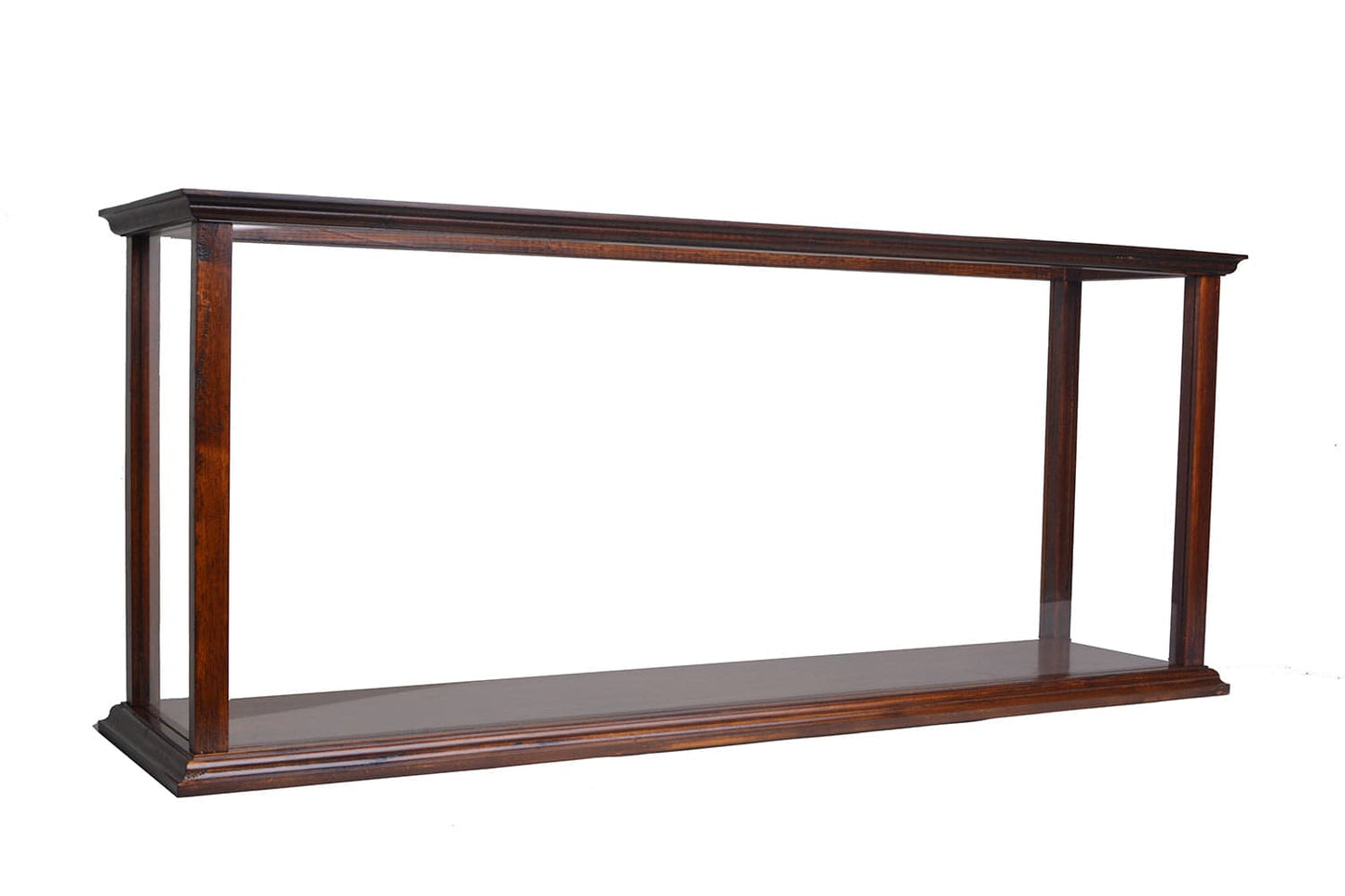 ALDO Creative Arts Collectibles Scale Model Outside: L: 38.5 W: 9.5 H: 16 Inches Inside: 35.5 L x 7 1/8 W x 13.5 H inches / NEW / Wood with plexiglass panels Display Case Wood Table Top Cabinet Classic Brown For Midsize Cruise Liners and Boat Models With Plexiglass Panels