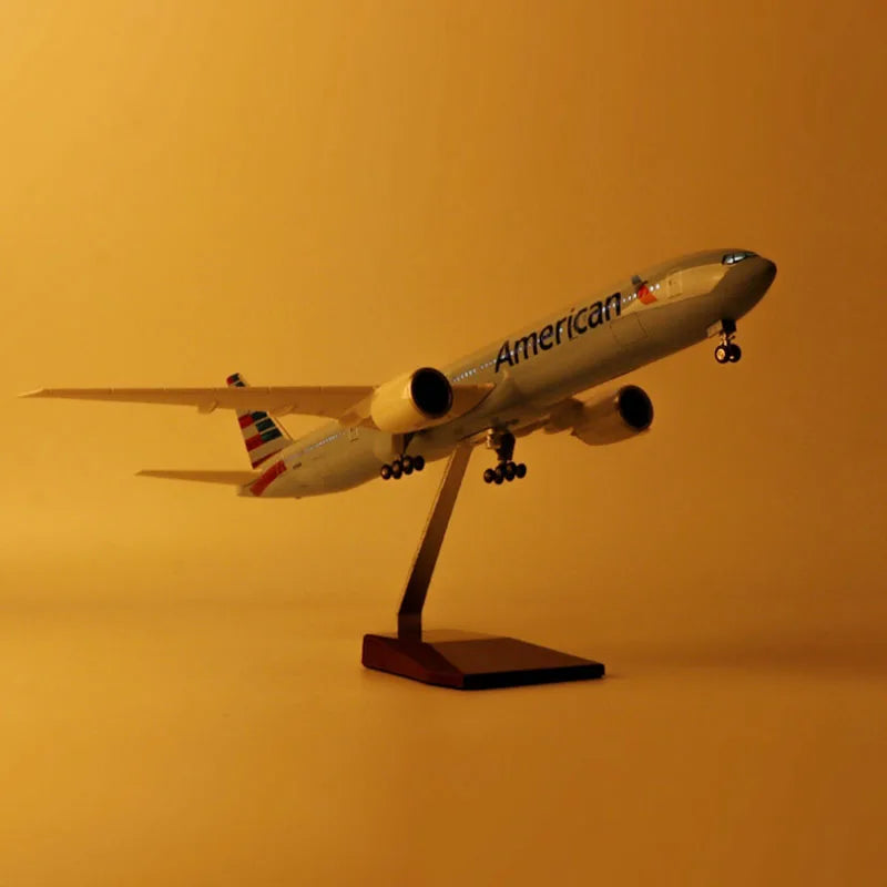 ALDO Creative Arts Collectibles Scale Model With Lights American Airlines Boeing 777 B777 Model Aircraft With Landing Gears and LED Lights