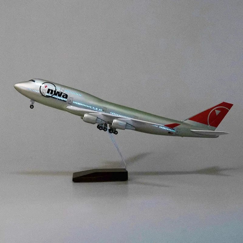 ALDO Creative Arts Collectibles Scale Model With Lights North West Airlines Boeing 747 B747 Model Aircraft With Landing Gears and LED Lights