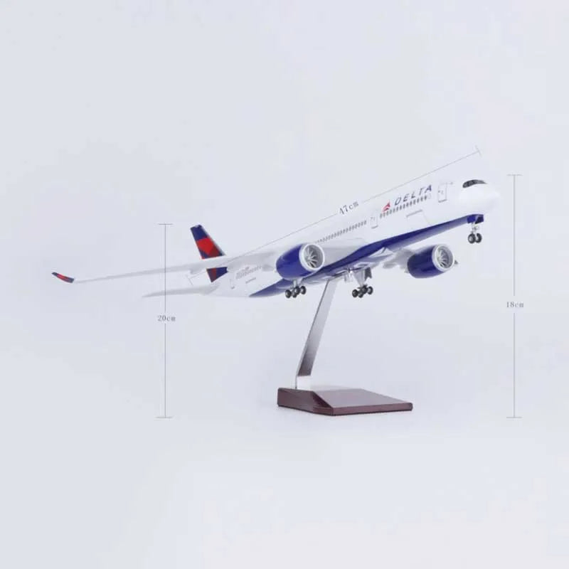 ALDO Creative Arts Collectibles Scale Model Without Lights Delta Airlines Airbus 350 A350 Model Aircraft With Landing Gears and LED Lights