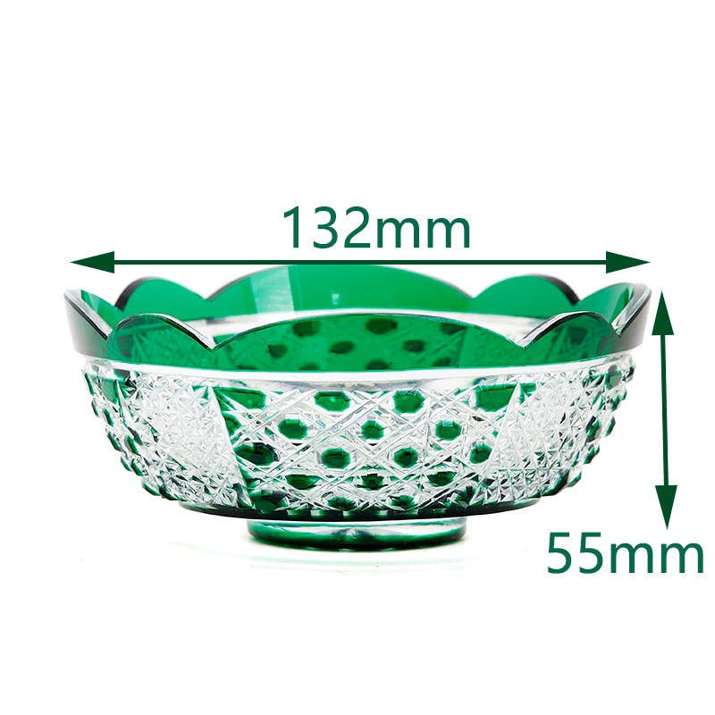 ALDO Creative Arts >Pottery 132 mm Wide x 55 mm High / Nee / Glass Crystal Luxury Elegant Hand Carved Bohemian Czech Style Green Crystal Engraving Hand Cut Centerpiece Vase