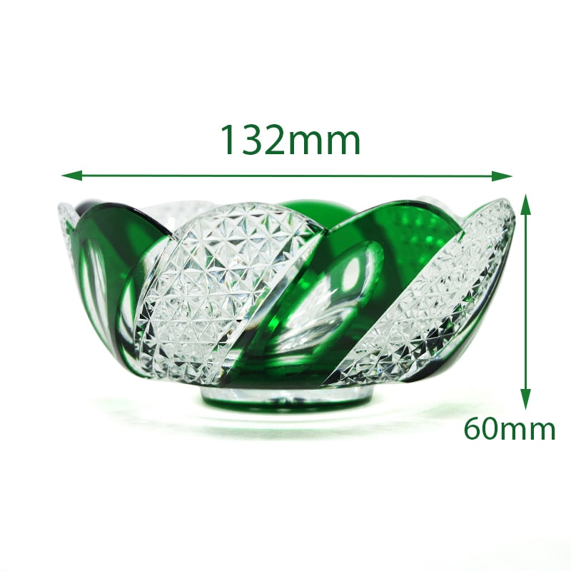 ALDO Creative Arts >Pottery 132 mm Wide x 60 mm High / New / Glass Crystal Luxury Elegant Hand Carved Bohemian Czech Style Green Crystal Engraving Hand Cut Centerpiece Vase
