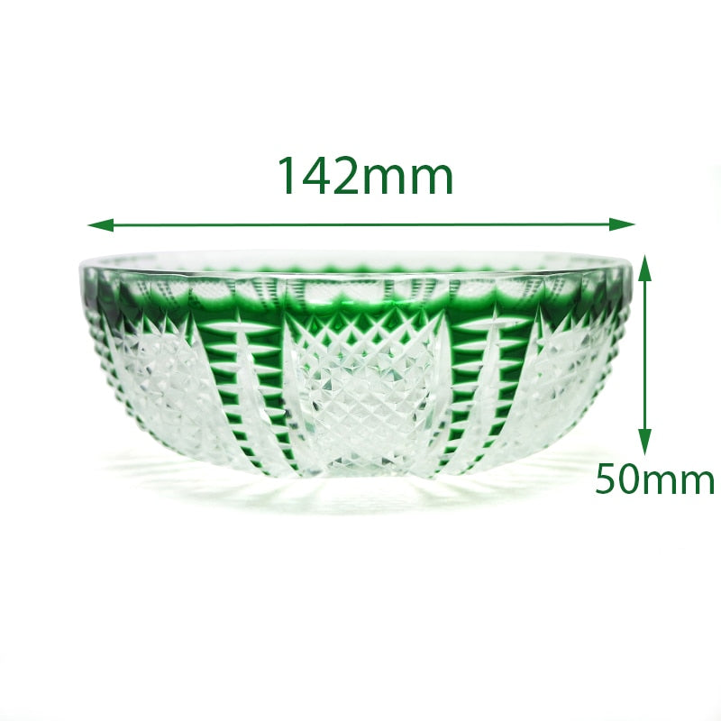 ALDO Creative Arts >Pottery 142 mm Wide x 50 mm High / New / Glass Crystal Luxury Elegant Hand Carved Bohemian Czech Style Green Crystal Engraving Hand Cut Centerpiece Vase