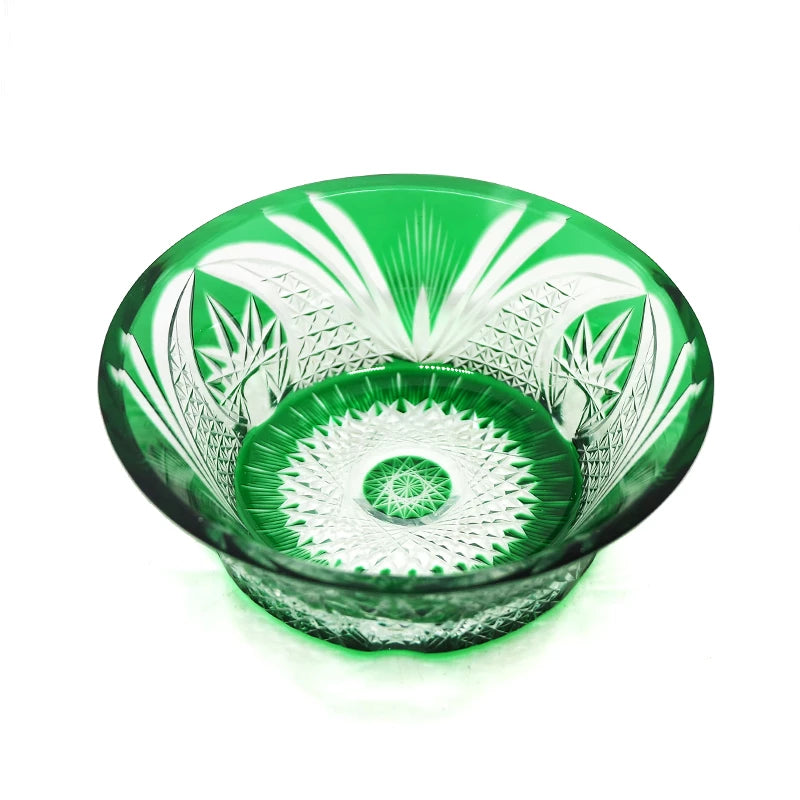 ALDO Creative Arts >Pottery Luxury Elegant Hand Carved Bohemian Czech Style Green Crystal Engraving Hand Cut Centerpiece Vase