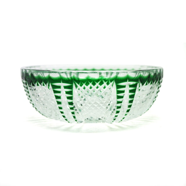 ALDO Creative Arts >Pottery Luxury Elegant Hand Carved Bohemian Czech Style Green Crystal Engraving Hand Cut Centerpiece Vase