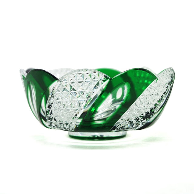 ALDO Creative Arts >Pottery Luxury Elegant Hand Carved Bohemian Czech Style Green Crystal Engraving Hand Cut Centerpiece Vase