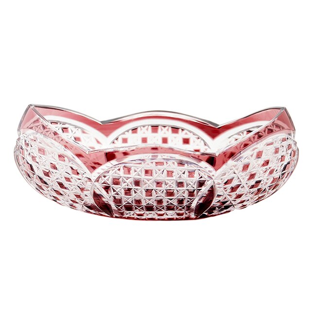ALDO Creative Arts >Pottery New / Red / 15 cm long x 5.5 cm high Luxury Elegant Hand Carved Bohemian Czech Style Crystal Engraving Hand Cut Centerpiece Vase