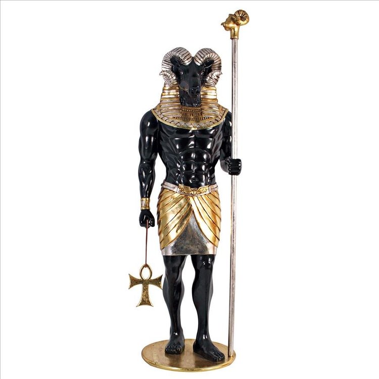 ALDO Décor>Artwork>Sculptures & Statues 26.5"Wx26.5"Dx74"H / NEW / rasin Life-Size Khnum Egyptian Grand Ruler Hand Painted in Faux Ebony and Real Gold and Silver Statue