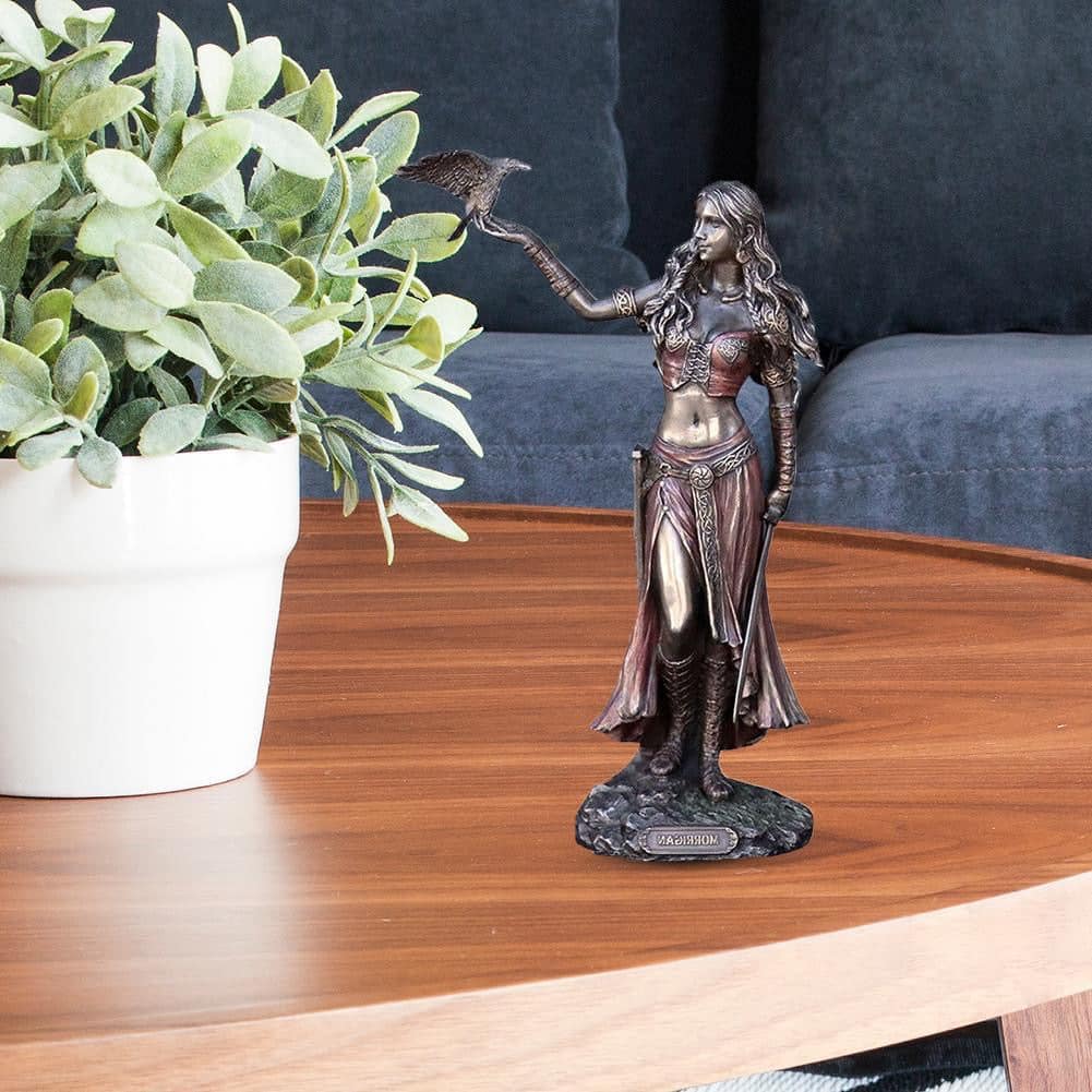ALDO Decor > Artwork > Sculptures & Statues 6" H x 2" w / New / resin Morrigan Celtic Goddess of Battle Bronze Finish Statue
