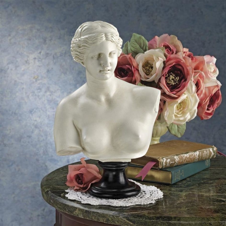 ALDO Décor>Artwork>Sculptures & Statues 7.5"Wx4"Dx12"H / NEW / resin Roman Venus de Milo Goddess of Love Statue Sculptural Bust By artist Alexandros of Antioch
