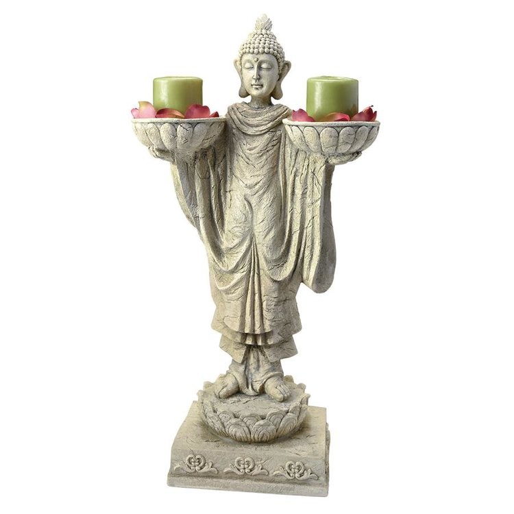 ALDO Décor>Artwork>Sculptures & Statues Buddha with Two Candle Holder Bowls Zen Garden Statue