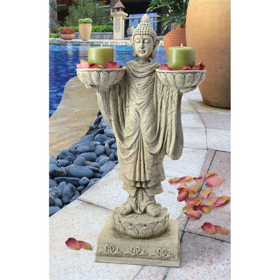ALDO Décor>Artwork>Sculptures & Statues Buddha with Two Candle Holder Bowls Zen Garden Statue
