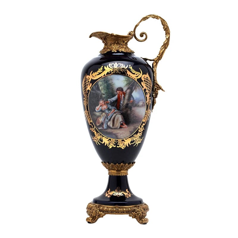 ALDO Decor > Artwork > Sculptures & Statues Designer Vintage Versale Palace Style Large Ceramic Vase with Cooper Ornamets