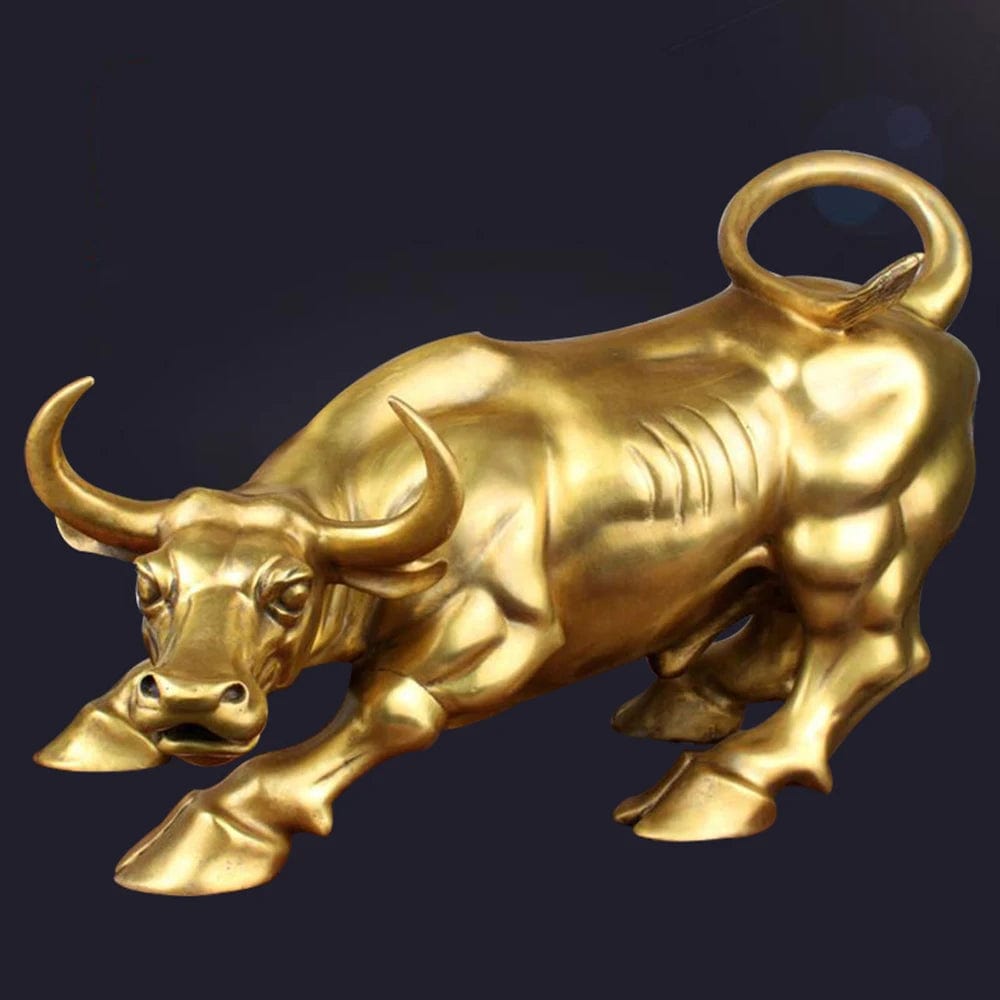 ALDO Decor / Artwork / Sculptures & Statues / Small long:11.8cm width:8cm high:9cm weight:0.38kg Feng Shui Cooper Golden Wall Street Bull Statue Enhance Wealth and Success
