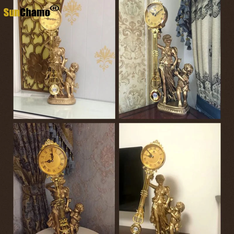 ALDO Decor > Clocks Classical Goddess of Time With Golden Angel Sculptural Pendulum Clock