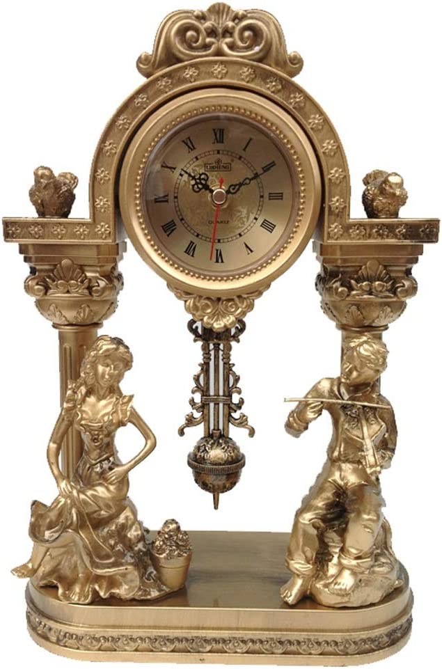 ALDO Decor > Clocks NEW / resin / Length 22*Width 10*Height 33cm Vintage Pendulum Table Clock Golden Statues and Musical Theme