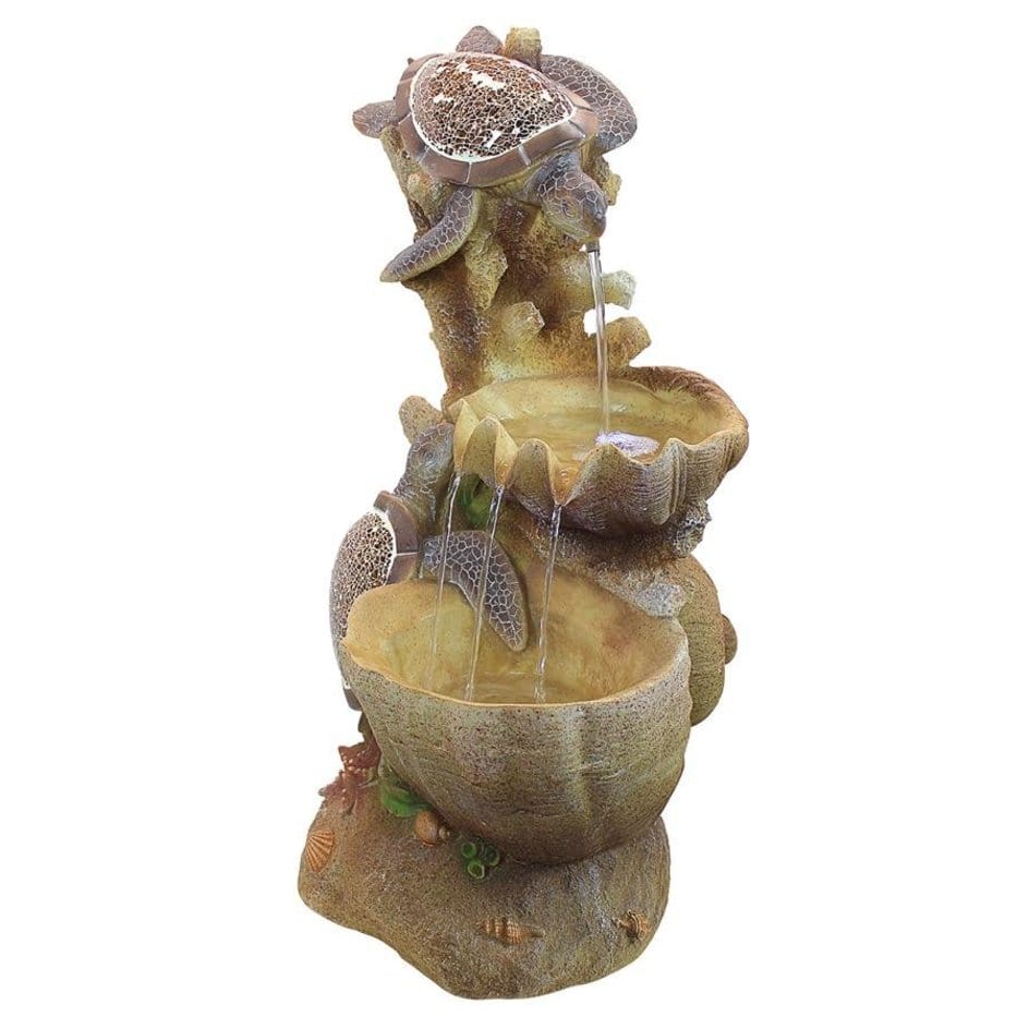 ALDO Decor > Fountains & Ponds 19"Wx16.5"Dx34"H. / new / resin Turtle Cove Cascading Sculptural Garden Fountain With LED