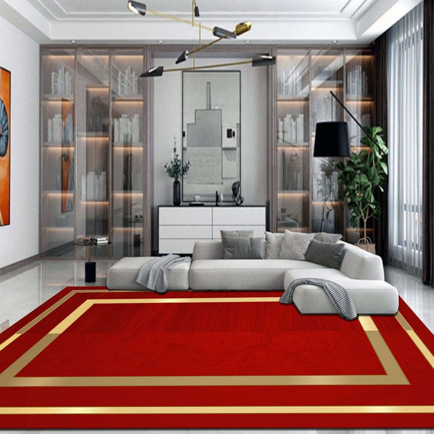 ALDO Decor > Rugs 2.6 feet Wide x 4 feet Long / Polyester / Red and Gold Modern Designer Red and Gold Luxury Non-Slip Rug Carpet
