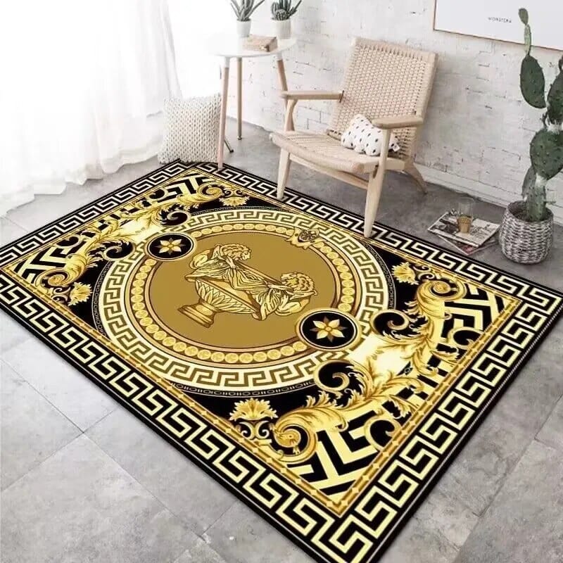 ALDO Decor > Rugs 60x90cm 23.6x35.4in / Fleece Fabric / Golden Versace Style Glden Ornament Carpet Luxury Non-Slip Floor Mat Rug Carpet